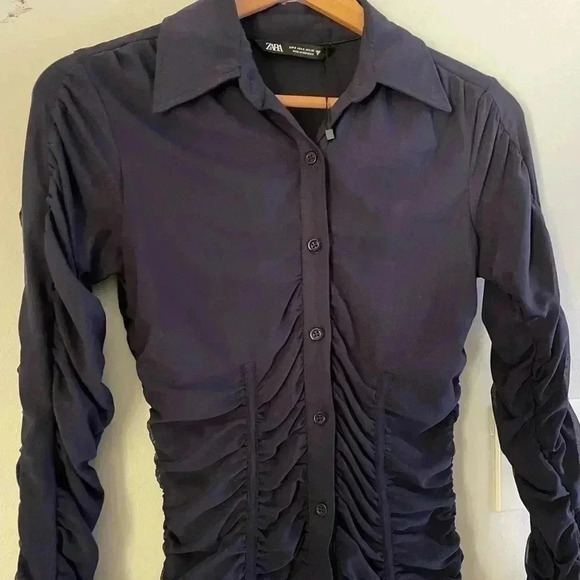 Zara Ruched Navy Dress - Picture 9 of 9